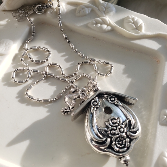 Silver Birdhouse Pendant Necklace - Picture 2 of 5